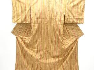 縞に幾何学模様織り出し手織り紬着物